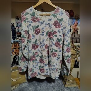 American Vintage Floral V-Neck Sweater - Cream, Pink, Green